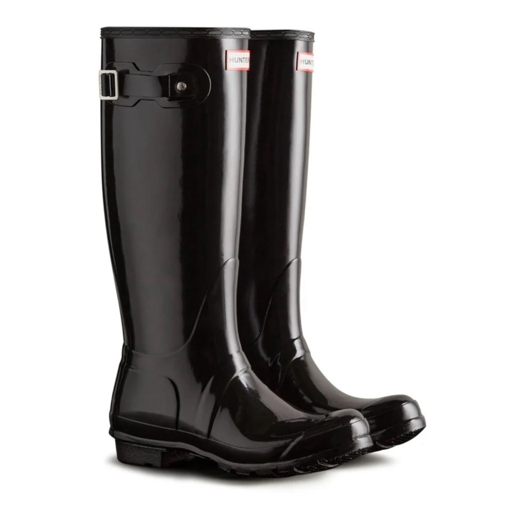 Hunter Original Tall Gloss Rain Boots Black | 8